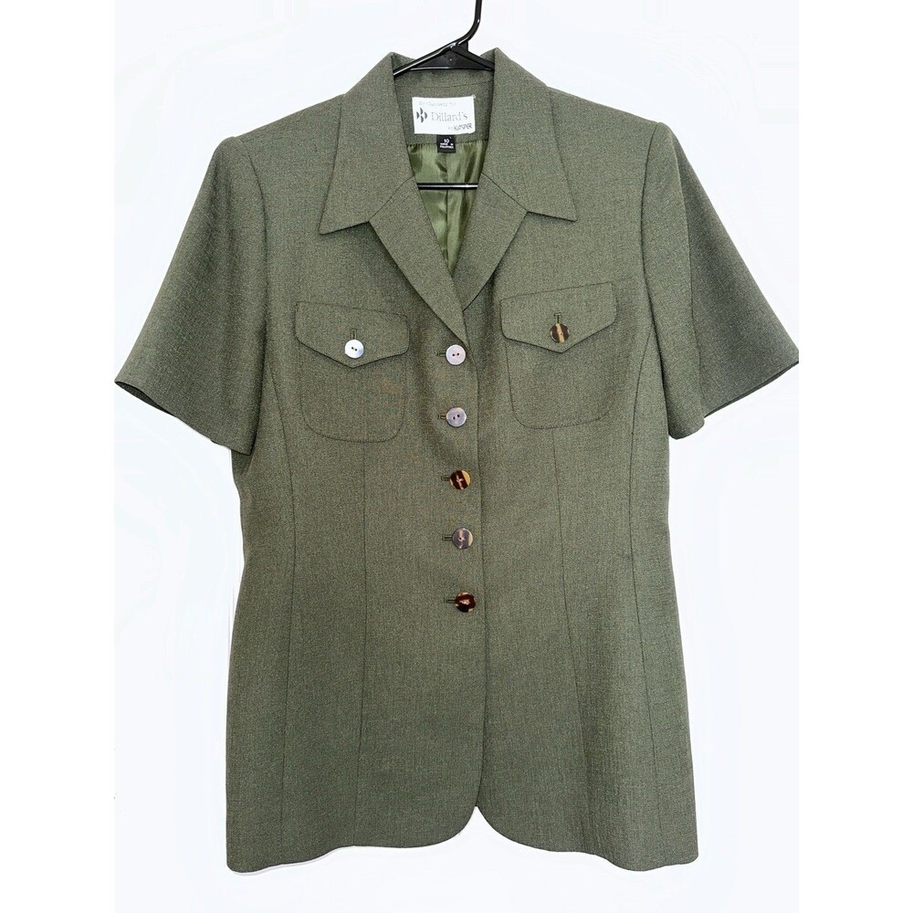 Kasper Women's Green Notch Lapel Short Sleeve Lined Blazer Jacket Size 10